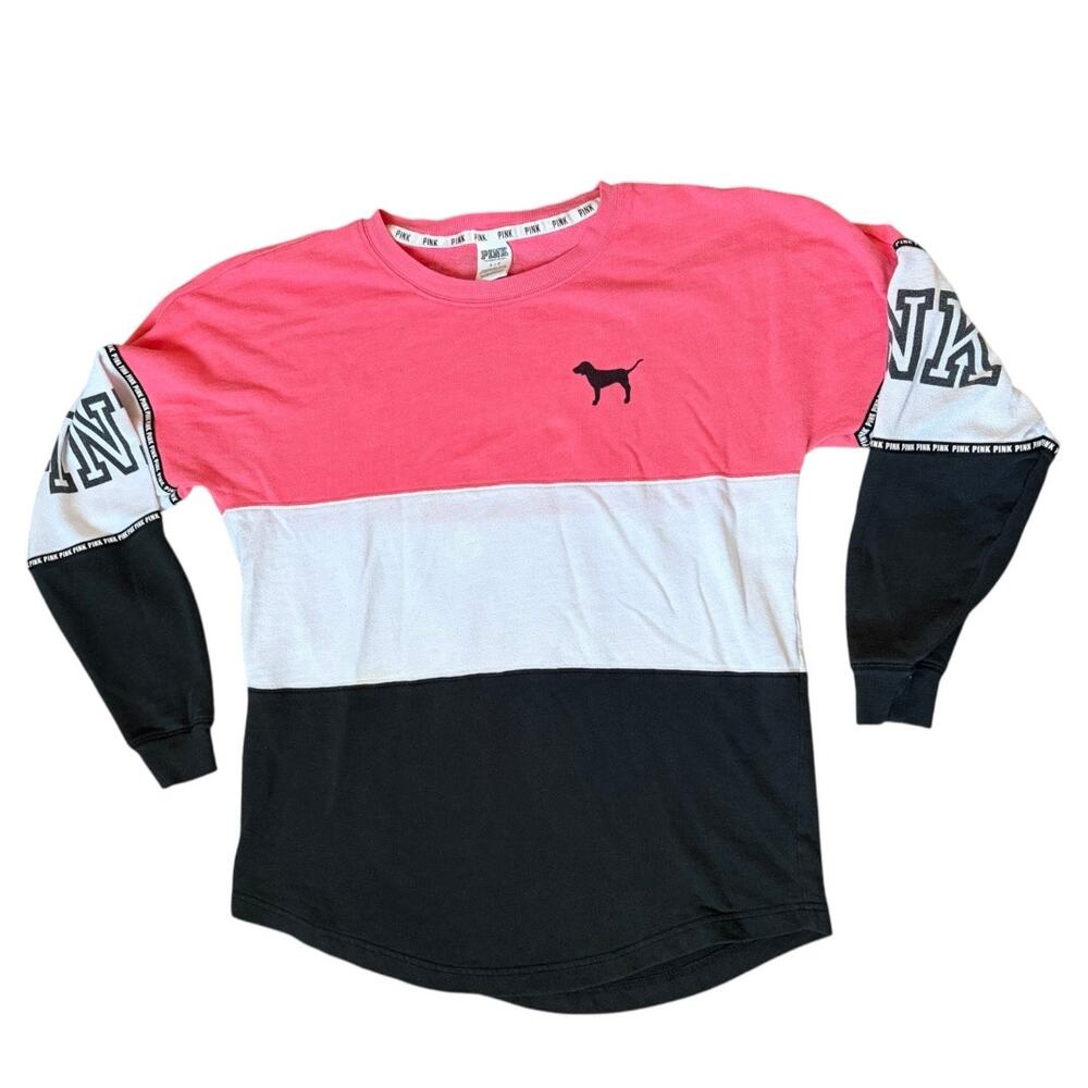 Victoria's Secret PINK Striped Cotton Blend Varsity Long Sleeved Pullover Sz S